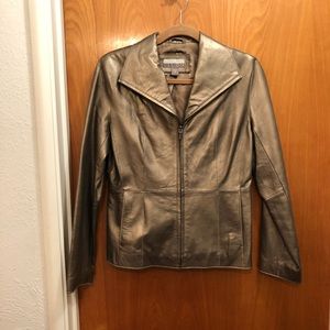 Gold leather coat jacket